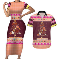 Christmas Cookie Couples Matching Short Sleeve Bodycon Dress and Hawaiian Shirt with Gingerbread Tree Candy Ornaments and Sweet Treat Pattern - Wonder Print Shop