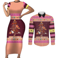 Christmas Cookie Couples Matching Short Sleeve Bodycon Dress and Long Sleeve Button Shirt with Gingerbread Tree Candy Ornaments and Sweet Treat Pattern - Wonder Print Shop