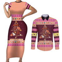 Christmas Cookie Couples Matching Short Sleeve Bodycon Dress and Long Sleeve Button Shirt with Gingerbread Tree Candy Ornaments and Sweet Treat Pattern - Wonder Print Shop