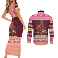 Christmas Cookie Couples Matching Short Sleeve Bodycon Dress and Long Sleeve Button Shirt with Gingerbread Tree Candy Ornaments and Sweet Treat Pattern - Wonder Print Shop
