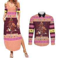 Christmas Cookie Couples Matching Summer Maxi Dress and Long Sleeve Button Shirt with Gingerbread Tree Candy Ornaments and Sweet Treat Pattern - Wonder Print Shop