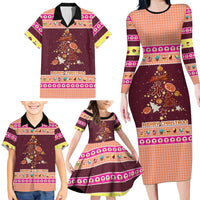 Christmas Cookie Family Matching Long Sleeve Bodycon Dress and Hawaiian Shirt with Gingerbread Tree Candy Ornaments and Sweet Treat Pattern - Wonder Print Shop