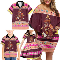 Christmas Cookie Family Matching Off Shoulder Short Dress and Hawaiian Shirt with Gingerbread Tree Candy Ornaments and Sweet Treat Pattern - Wonder Print Shop