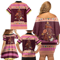 Christmas Cookie Family Matching Off Shoulder Short Dress and Hawaiian Shirt with Gingerbread Tree Candy Ornaments and Sweet Treat Pattern - Wonder Print Shop