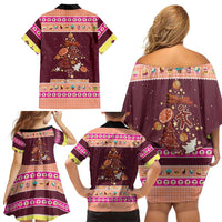 Christmas Cookie Family Matching Off Shoulder Short Dress and Hawaiian Shirt with Gingerbread Tree Candy Ornaments and Sweet Treat Pattern - Wonder Print Shop