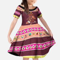 Christmas Cookie Kid Short Sleeve Dress with Gingerbread Tree Candy Ornaments and Sweet Treat Pattern - Wonder Print Shop