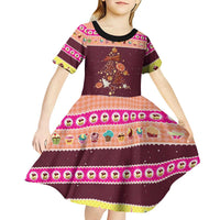 Christmas Cookie Kid Short Sleeve Dress with Gingerbread Tree Candy Ornaments and Sweet Treat Pattern - Wonder Print Shop