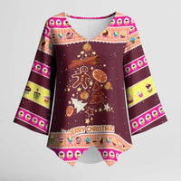 Christmas Cookie Kimono Sleeve Blouse with Gingerbread Tree Candy Ornaments and Sweet Treat Pattern - Wonder Print Shop