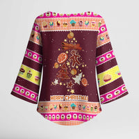Christmas Cookie Kimono Sleeve Blouse with Gingerbread Tree Candy Ornaments and Sweet Treat Pattern - Wonder Print Shop