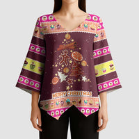 Christmas Cookie Kimono Sleeve Blouse with Gingerbread Tree Candy Ornaments and Sweet Treat Pattern - Wonder Print Shop