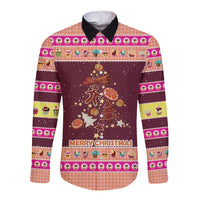 Christmas Cookie Long Sleeve Button Shirt with Gingerbread Tree Candy Ornaments and Sweet Treat Pattern - undefined