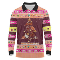 Christmas Cookie Long Sleeve Polo Shirt with Gingerbread Tree Candy Ornaments and Sweet Treat Pattern - Wonder Print Shop