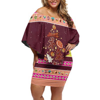 Christmas Cookie Off Shoulder Short Dress with Gingerbread Tree Candy Ornaments and Sweet Treat Pattern - Wonder Print Shop