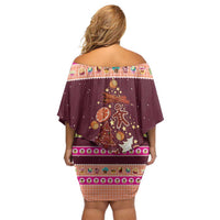Christmas Cookie Off Shoulder Short Dress with Gingerbread Tree Candy Ornaments and Sweet Treat Pattern - Wonder Print Shop