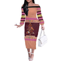 Christmas Cookie Off The Shoulder Long Sleeve Dress with Gingerbread Tree Candy Ornaments and Sweet Treat Pattern - Wonder Print Shop