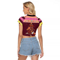 Christmas Cookie Raglan Cropped T Shirt with Gingerbread Tree Candy Ornaments and Sweet Treat Pattern - Wonder Print Shop