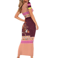 Christmas Cookie Short Sleeve Bodycon Dress with Gingerbread Tree Candy Ornaments and Sweet Treat Pattern - Wonder Print Shop