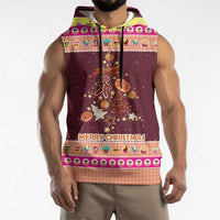 Christmas Cookie Sleeveless Hoodie with Gingerbread Tree Candy Ornaments and Sweet Treat Pattern - Wonder Print Shop