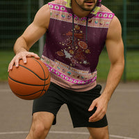 Christmas Cookie Sleeveless Hoodie with Gingerbread Tree Candy Ornaments and Sweet Treat Pattern - Wonder Print Shop