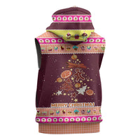 Christmas Cookie Sleeveless Zip Hoodie with Gingerbread Tree Candy Ornaments and Sweet Treat Pattern - undefined