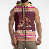 Christmas Cookie Sleeveless Zip Hoodie with Gingerbread Tree Candy Ornaments and Sweet Treat Pattern - undefined