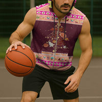 Christmas Cookie Sleeveless Zip Hoodie with Gingerbread Tree Candy Ornaments and Sweet Treat Pattern - undefined