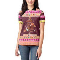 Christmas Cookie Women Polo Shirt with Gingerbread Tree Candy Ornaments and Sweet Treat Pattern - Wonder Print Shop