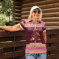 Christmas Cookie Women Polo Shirt with Gingerbread Tree Candy Ornaments and Sweet Treat Pattern - Wonder Print Shop