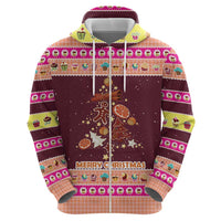 Christmas Cookie Zip Hoodie with Gingerbread Tree Candy Ornaments and Sweet Treat Pattern - Wonder Print Shop