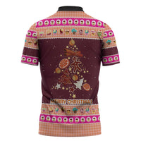 Christmas Cookie Zipper Polo Shirt with Gingerbread Tree Candy Ornaments and Sweet Treat Pattern - Wonder Print Shop