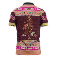 Christmas Cookie Zipper Polo Shirt with Gingerbread Tree Candy Ornaments and Sweet Treat Pattern - Wonder Print Shop
