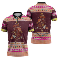 Christmas Cookie Zipper Polo Shirt with Gingerbread Tree Candy Ornaments and Sweet Treat Pattern - Wonder Print Shop