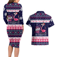 Flamingo I Am The Reason Santa Has A Naughty Christmas Couples Matching Long Sleeve Bodycon Dress and Hawaiian Shirt Xmas Holiday Patterns - Wonder Print Shop