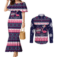Flamingo I Am The Reason Santa Has A Naughty Christmas Couples Matching Mermaid Dress and Long Sleeve Button Shirt Xmas Holiday Patterns - Wonder Print Shop