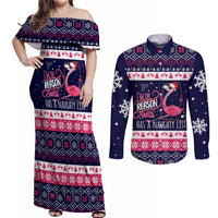 Flamingo I Am The Reason Santa Has A Naughty Christmas Couples Matching Off Shoulder Maxi Dress and Long Sleeve Button Shirt Xmas Holiday Patterns - Wonder Print Shop