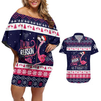 Flamingo I Am The Reason Santa Has A Naughty Christmas Couples Matching Off Shoulder Short Dress and Hawaiian Shirt Xmas Holiday Patterns - Wonder Print Shop