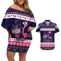 Flamingo I Am The Reason Santa Has A Naughty Christmas Couples Matching Off Shoulder Short Dress and Hawaiian Shirt Xmas Holiday Patterns - Wonder Print Shop