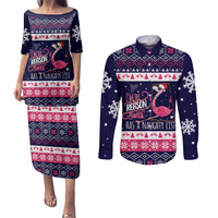 Flamingo I Am The Reason Santa Has A Naughty Christmas Couples Matching Puletasi and Long Sleeve Button Shirt Xmas Holiday Patterns - Wonder Print Shop