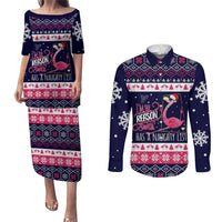Flamingo I Am The Reason Santa Has A Naughty Christmas Couples Matching Puletasi and Long Sleeve Button Shirt Xmas Holiday Patterns - Wonder Print Shop