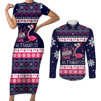 Flamingo I Am The Reason Santa Has A Naughty Christmas Couples Matching Short Sleeve Bodycon Dress and Long Sleeve Button Shirt Xmas Holiday Patterns - Wonder Print Shop