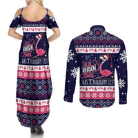 Flamingo I Am The Reason Santa Has A Naughty Christmas Couples Matching Summer Maxi Dress and Long Sleeve Button Shirt Xmas Holiday Patterns - Wonder Print Shop