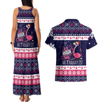 Flamingo I Am The Reason Santa Has A Naughty Christmas Couples Matching Tank Maxi Dress and Hawaiian Shirt Xmas Holiday Patterns - Wonder Print Shop