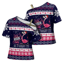 Flamingo I Am The Reason Santa Has A Naughty Christmas Cross Shoulder Shirt Xmas Holiday Patterns - Wonder Print Shop