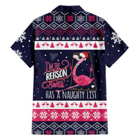 Flamingo I Am The Reason Santa Has A Naughty Christmas Family Matching Off The Shoulder Long Sleeve Dress and Hawaiian Shirt Xmas Holiday Patterns - Wonder Print Shop