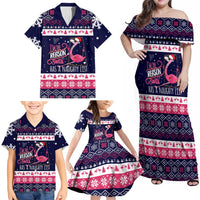 Flamingo I Am The Reason Santa Has A Naughty Christmas Family Matching Off Shoulder Maxi Dress and Hawaiian Shirt Xmas Holiday Patterns - undefined