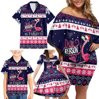 Flamingo I Am The Reason Santa Has A Naughty Christmas Family Matching Off Shoulder Short Dress and Hawaiian Shirt Xmas Holiday Patterns - Wonder Print Shop