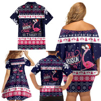 Flamingo I Am The Reason Santa Has A Naughty Christmas Family Matching Off Shoulder Short Dress and Hawaiian Shirt Xmas Holiday Patterns - Wonder Print Shop