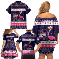 Flamingo I Am The Reason Santa Has A Naughty Christmas Family Matching Off Shoulder Short Dress and Hawaiian Shirt Xmas Holiday Patterns - Wonder Print Shop