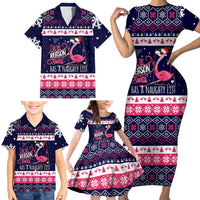 Flamingo I Am The Reason Santa Has A Naughty Christmas Family Matching Short Sleeve Bodycon Dress and Hawaiian Shirt Xmas Holiday Patterns - Wonder Print Shop