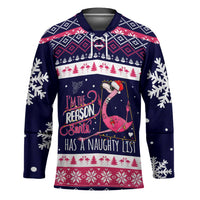 Flamingo I Am The Reason Santa Has A Naughty Christmas Hockey Jersey Xmas Holiday Patterns - Wonder Print Shop